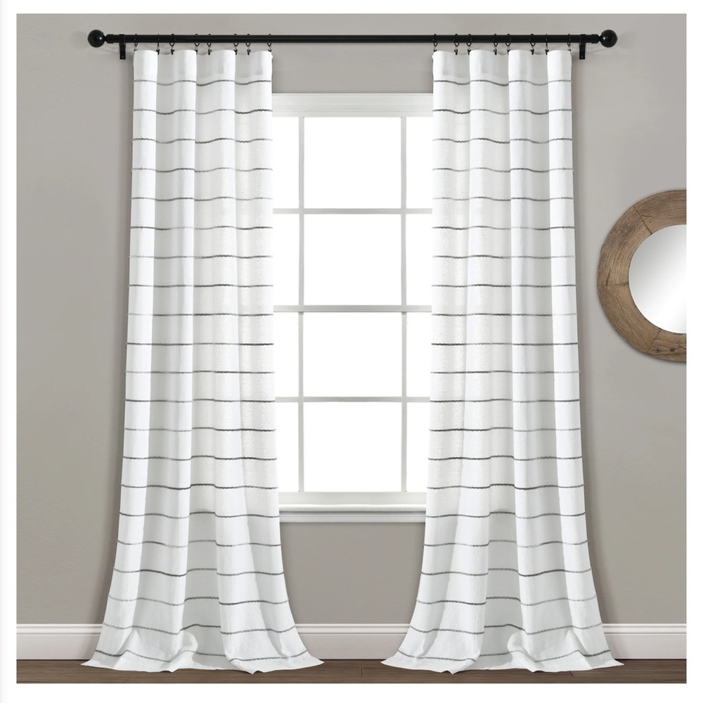 New: Ombre Stripe Yarn Dyed Cotton Window Curtain Panel Set of Four 40”x95”